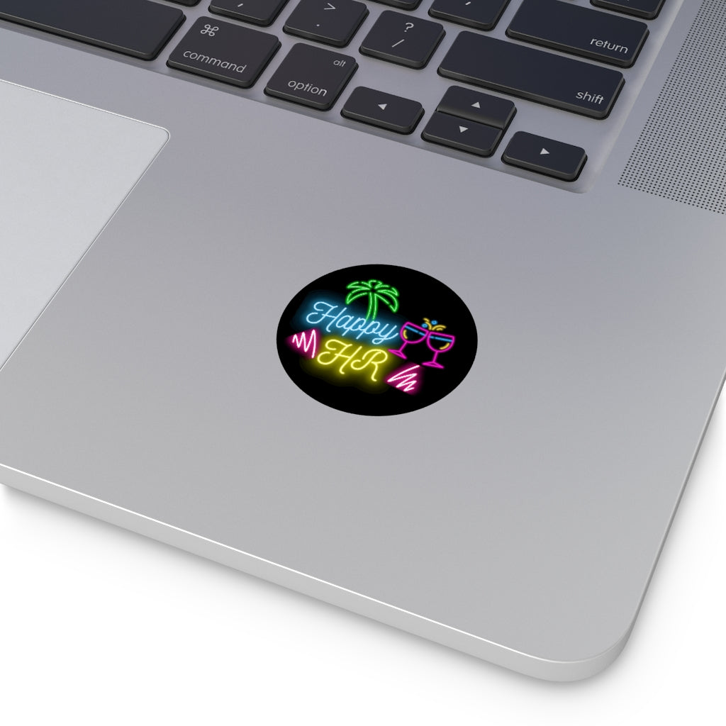 "Neon Happy HR" Round Vinyl Stickers