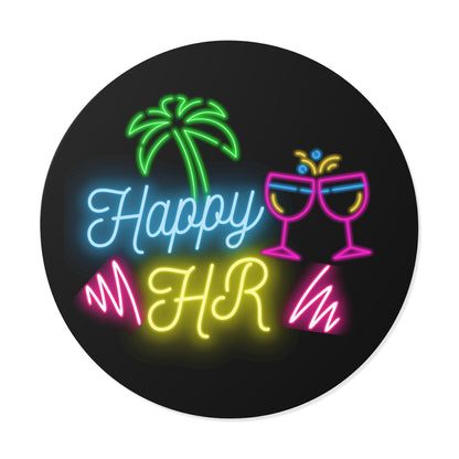 "Neon Happy HR" Round Vinyl Stickers